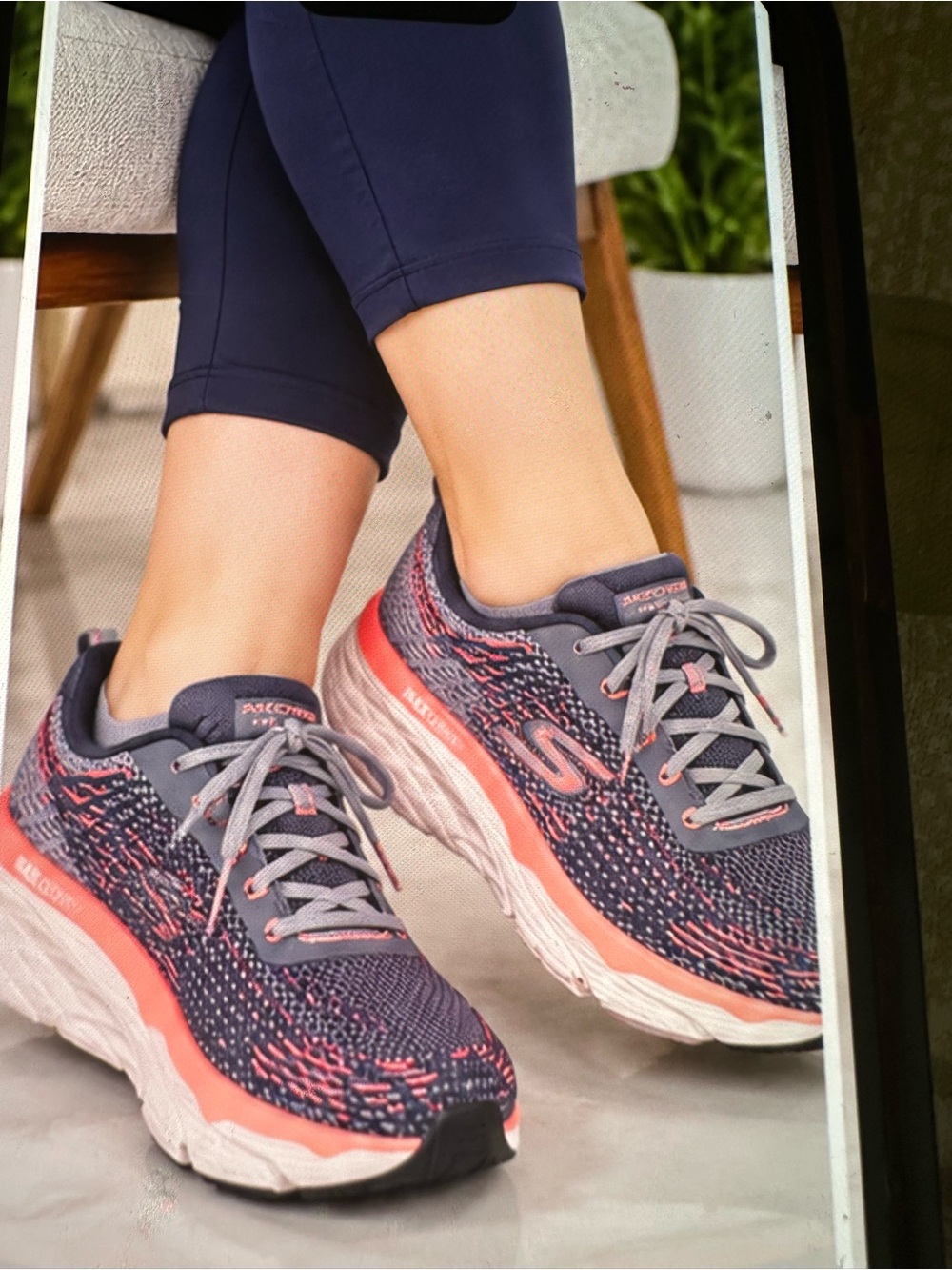 Skechers Women’s Gray & Coral Athletic Walking Sneaker max cushion